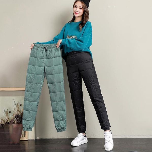 

women's pants & capris 2021 plus size 3xl cotton down trousers elastic waist women fashion thicken warm skinny formal, Black;white