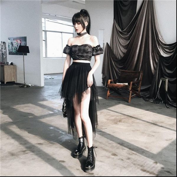 

high waist bust mesh women skirt short front and long back korean office lady ball gown knee length, Black