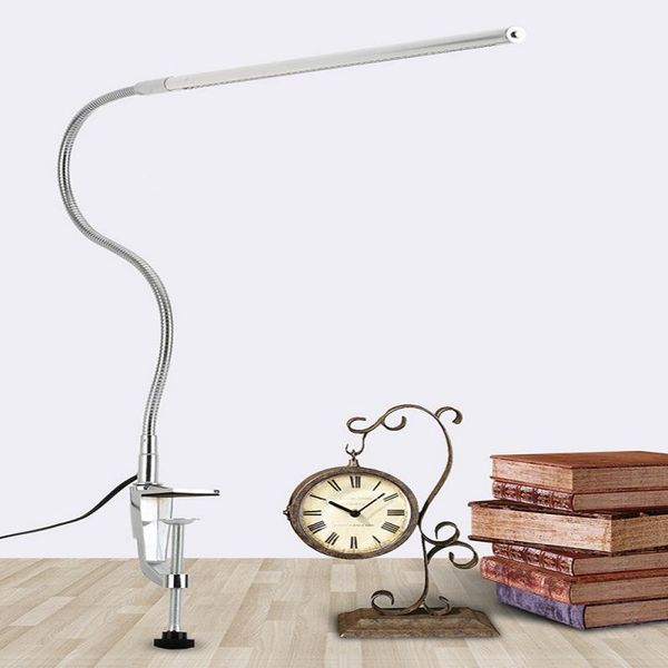 Tischlampen 18W LED-Clip-Langarm-Schreibtischleuchte Flexible augengeschützte Lampe für Schlafzimmer 3-stufige Helligkeitsfarbe Arbeitsstudie