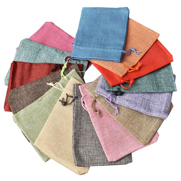 

wholesale 100 pcs 10*14cm linen bag drawstring burlap gift bag jewelry packaging wedding candy christmas party storage bag, Pink;blue