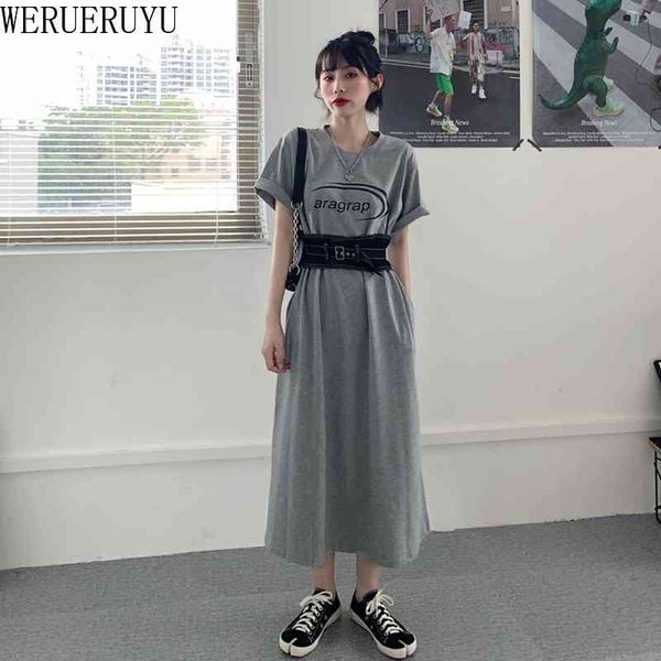 

werueruyu women cotton dress o-neck dresses dress plus size long dresses casual dress belt 210608, Black;gray