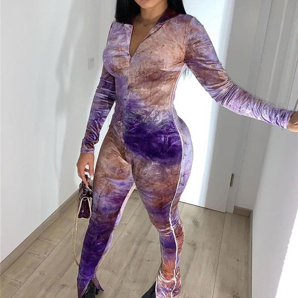

women's jumpsuits & rompers fashion women tie dye print jumpsuit skinny bodycon zipper overalls club outfits fitness playsuit one piece, Black;white
