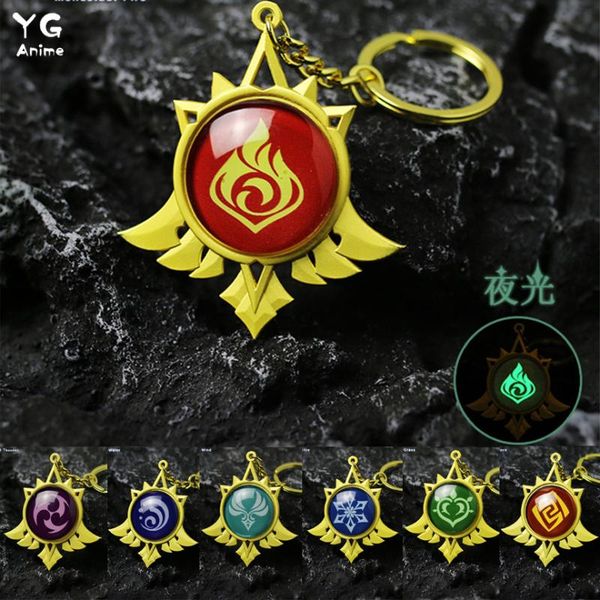 

keychains anime genshin impact keychain vision god's eye mondstadt liyue harbor accessories pendant key chain for girl gifts gem, Silver