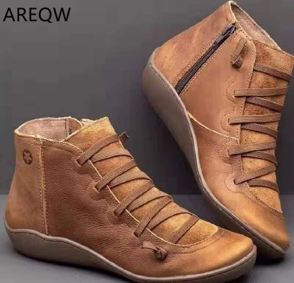 

boots pu leather ankle women cross strappy women's vintage punk flat ladies shoes woman botas mujer plus size 35-43, Black