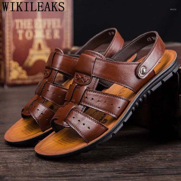 

gladiator sandals for men summer shoes leather genuine beach fashion open men's casual1, Black