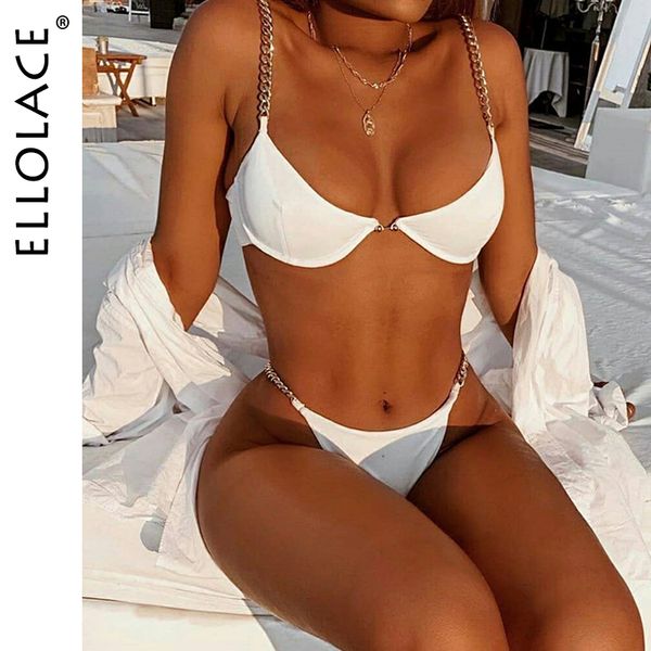 

ellolace bikini women swimsuit solid bikini set push up swimwear low waist bathing suits beach wear 2021 new swimming suit, White;black