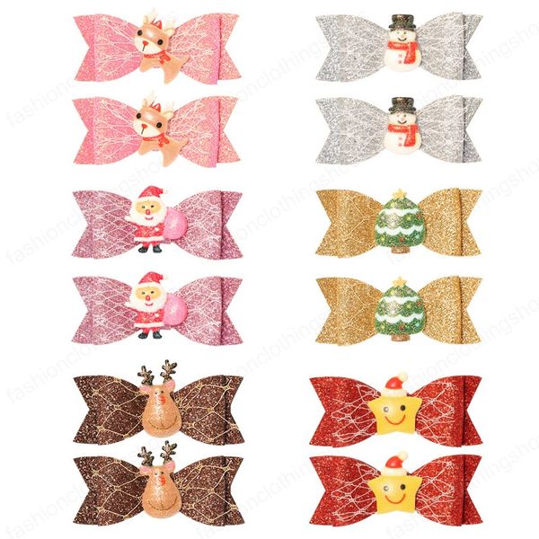 

christmas girls sequins bowknot hair clips cute cartoon snowman santa hairpins barrettes headwear kids hair accessories party gifts, Slivery;white