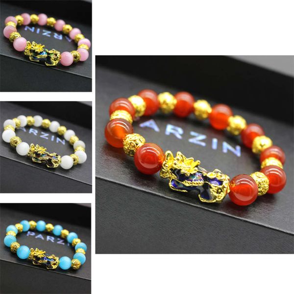

strands temperature sensitive and color changing 3d bracelet cat's eye agate crystal men's women's year imitation gold picchu, Black