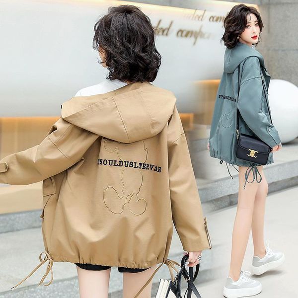 

simple, fashionable, relaxed and comfortable medium long windbreaker for spring 2021 women's trench coats, Tan;black