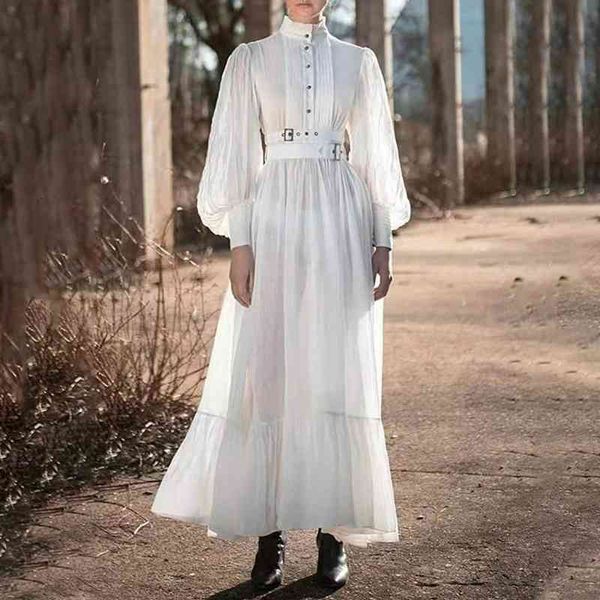 

runway dresses australian catwalk stand neck lantern sleeve single-breasted long dress gmrb, Black