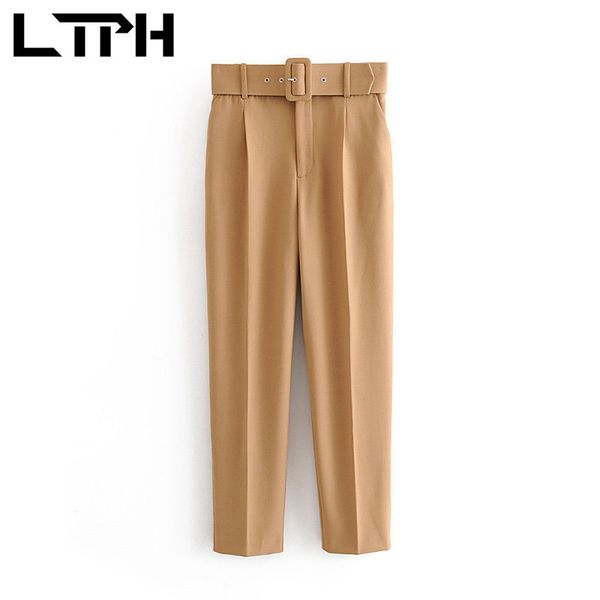

vintage solid color suit pants high waist match sashes fashion casual office lady straight women trousers spring 210427, Black;white