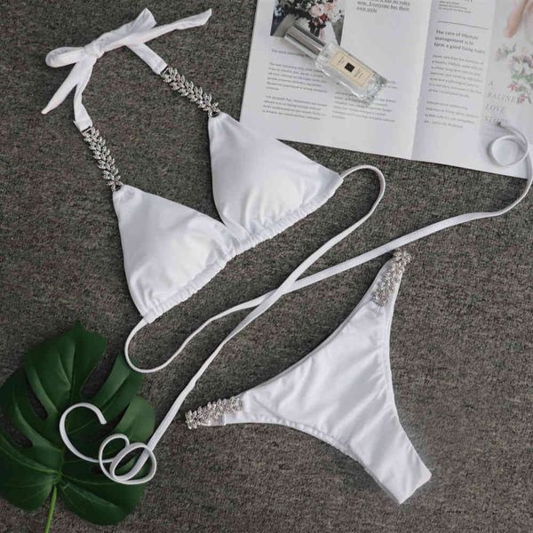 

cross 2021 women triangle swimsuit crystals bathing suit jewelry bikini set micro swimwear women summer bathersby air