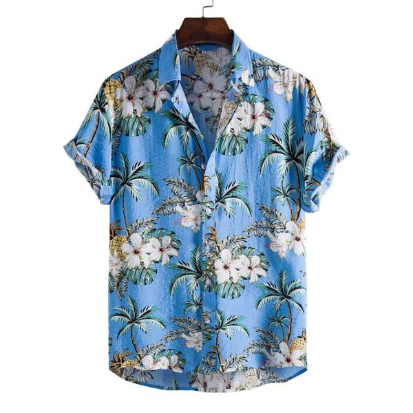 

men's casual shirts floral printed men button down collar blouse blusas y camisas hawaiian short sleeve shirt hemden herren, White;black