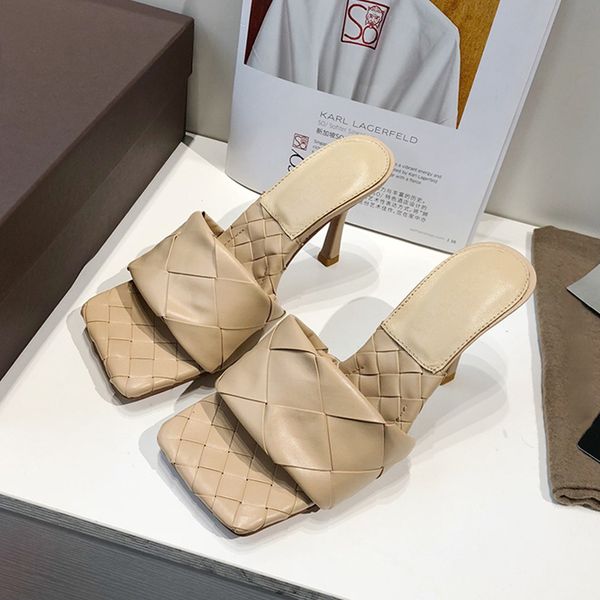 

women luxurys designers shoes leather sandals lido woven women's slippers square toe muller ladies wedding high heels dress 35-40 heel, Black