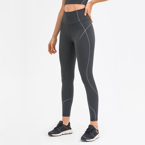 

waist new women's slim stretch high sports capris hip lift striped print solid yoga pants, Gray