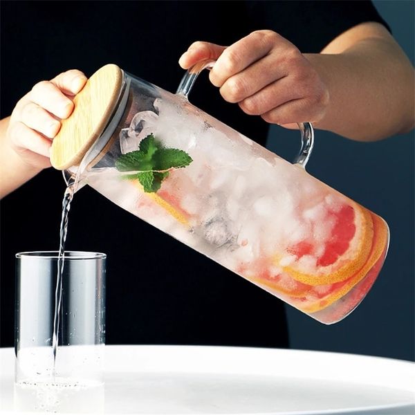 Kaltglas-Wasserflasche, Glaskessel, transparent, große Kapazität, hitzebeständige Kaffeekanne mit Griff, Teekanne, Krüge, 1,2 l, 1,5 l, 210914