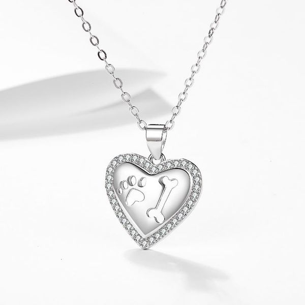 

chains fec22 sterling silver 925 heart necklace pet print bone pendant jewelry