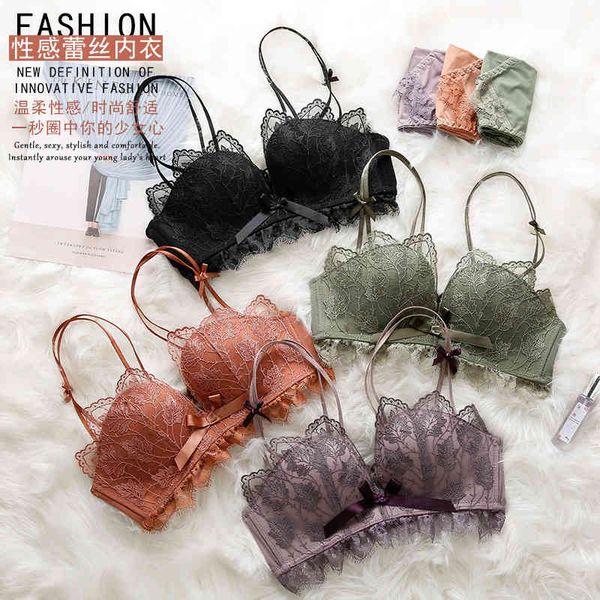 

bras lavender underwear women's no steel ring back small chest gathered bra lace, Red;black