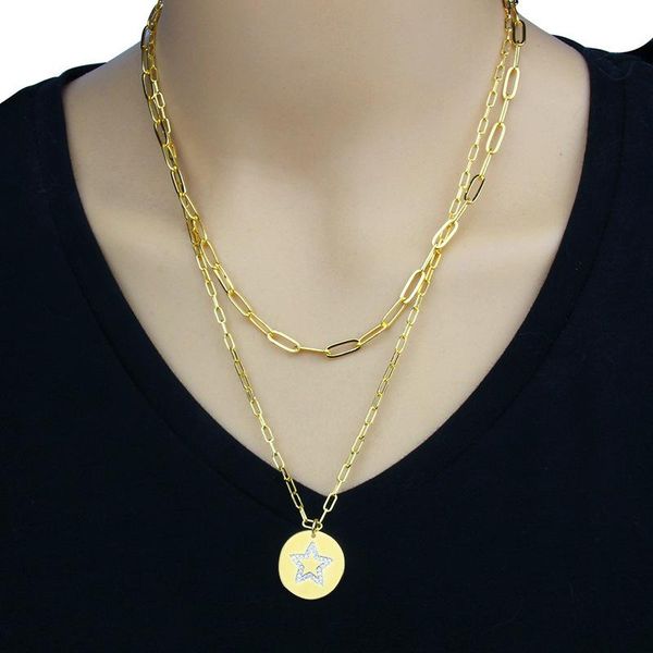 

pendant necklaces allme minimalist shiny rhinestone star coin necklace for women brass gold hollow chunky chain gifts, Silver