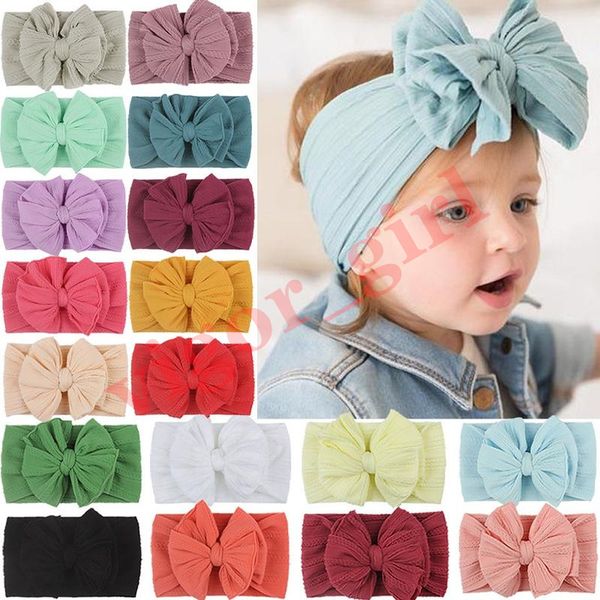 

2022 soft nylon jacquard hair accessories children's hairband baby super stretch bow girls big bows solid headbands 18colors ship