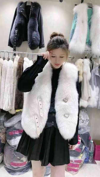 

women's vests autumn and winter fashion faux fox fur slim vest mcb0, Black;white