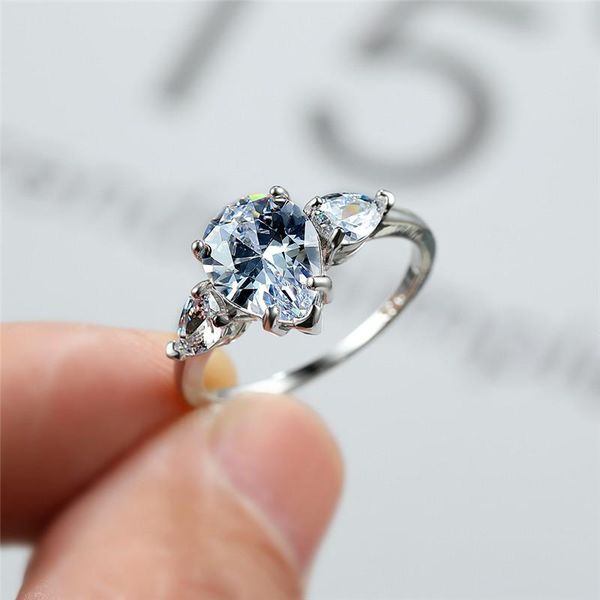 

wedding rings luxury female white crystal stone ring promise silver color thin engagement for women vintage water drop, Slivery;golden