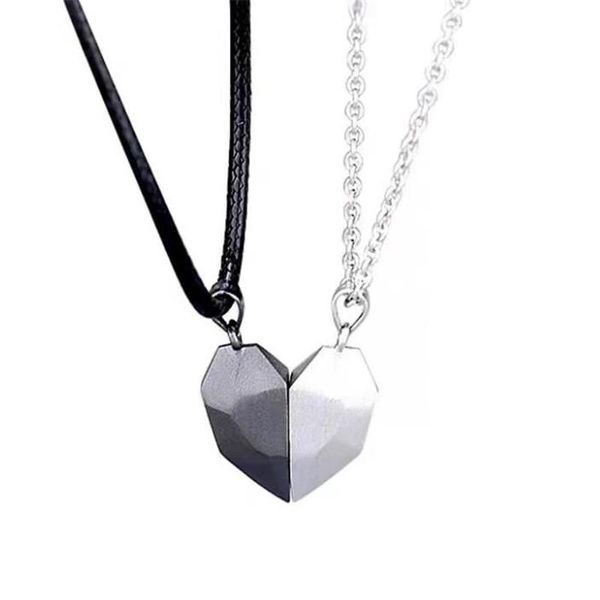 

pendant necklaces creative fashion magnet suction wishing stone couple necklace lovers heart faceted valentine's day gift, Silver