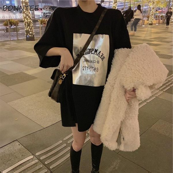 

women's t-shirt t-shirts women o-neck harajuku long t shirt womens half sleeve korean style letter printing bling chic streetwear femal, White