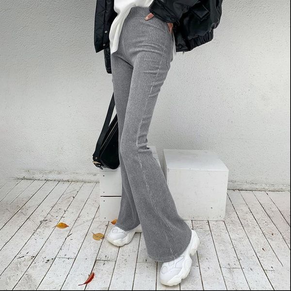 

solid y2k corduroy flare casual womens capri fall winter harajuku long stretch high waist trousers sweatpants, Black;white