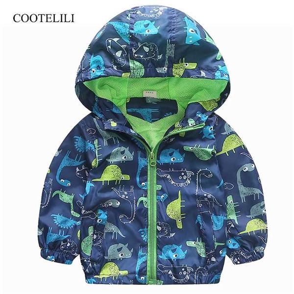 Cootelili 80-120 см Весна осенние динозавры ветровка детская куртка мальчики верхнее одежда пальто с капюшоном детская одежда для 211011