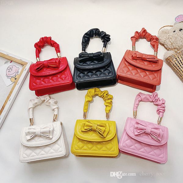 

kids bowknot handbags lovely children pu rhombus bow crossbody bags 2021 autumn winter fashion baby girls single shoulder bag mini zero purs, Black