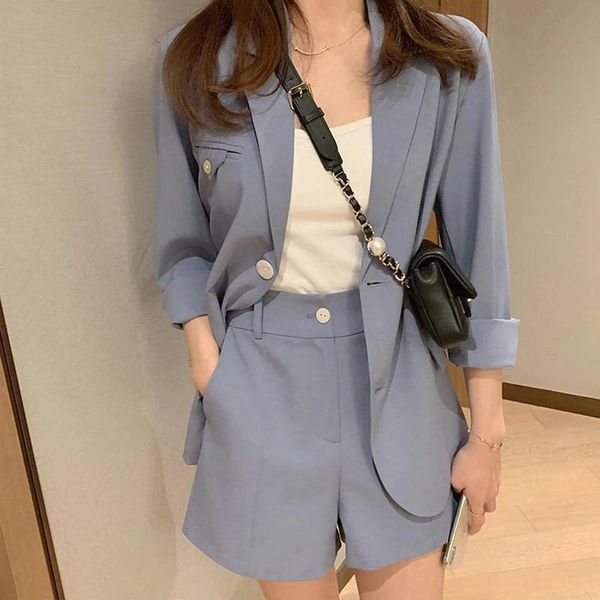 

women's tracksuits herstory office lady vintage blazers+shorts 2 pieces summer fashion suits hepburn small fragrance korean version bla, Gray
