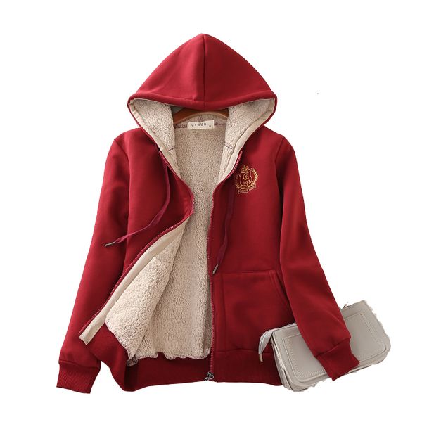 

women's hoodies & sweatshirts winter lamb cashmere thick hooded sweatshirt women's warm loose sportswear casual plus velvet jacket, Black