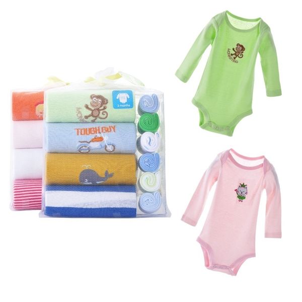 Baby Langarm Bodys Handtuch Sets Weihnachten Geschenk Sets Neugeborenen Taschentuch Baby Kleidung Körper Bebe Overall 210413