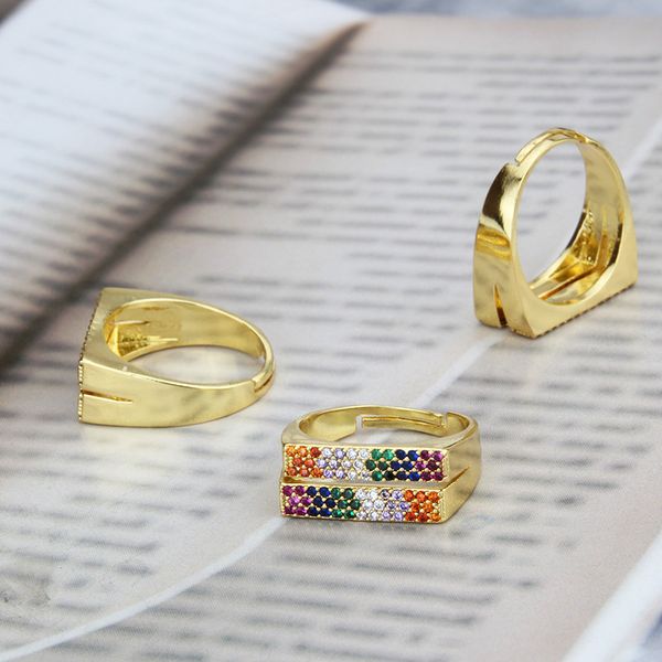 

ins split zirconium inlaid ring, simple color square copper ring, Silver