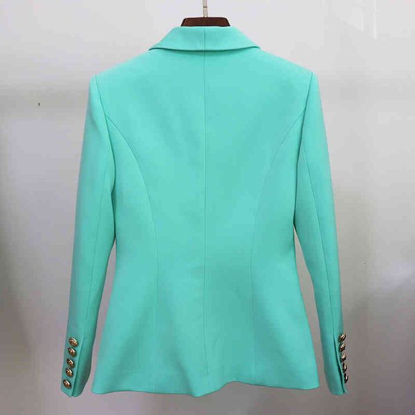 

high street fashion designer jacket women's slim fit double breasted lion buttons shawl collar blazer mint green 201009, White;black