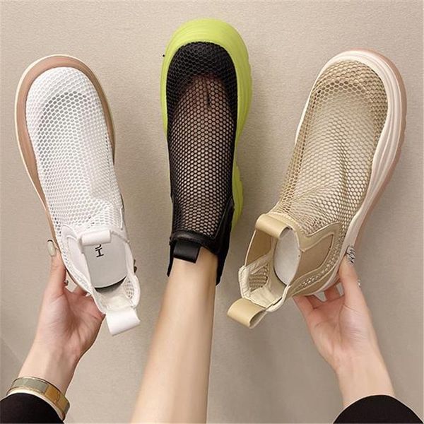

boots 2021 summer sunscreen breathable hollow out mesh high heels net women's spring and autumn waterproof platform shoes, Black