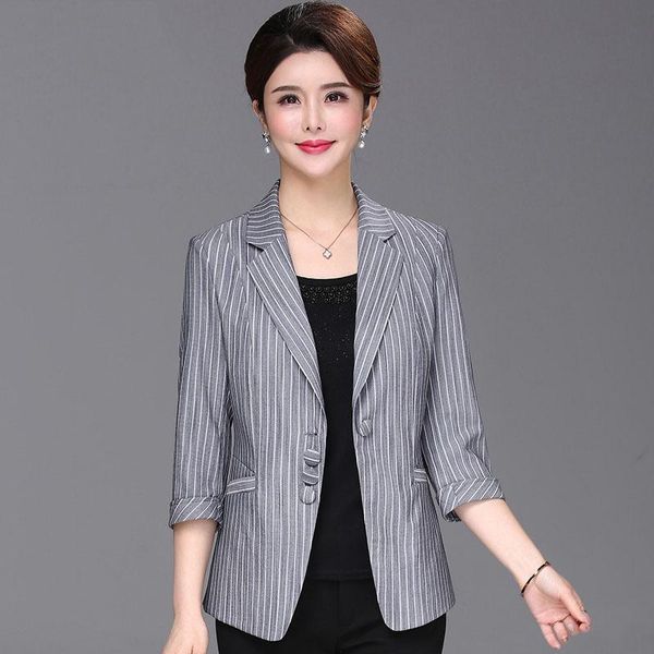 

women's suits & blazers 2021 summer arrival thin women striped plus size 3/4 sleeve slim short jackets without lining, White;black