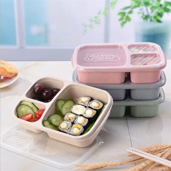 

healthy wheat straw microwave bento lunch box case container organizer picnic fruit storage for kids dinnerware sets