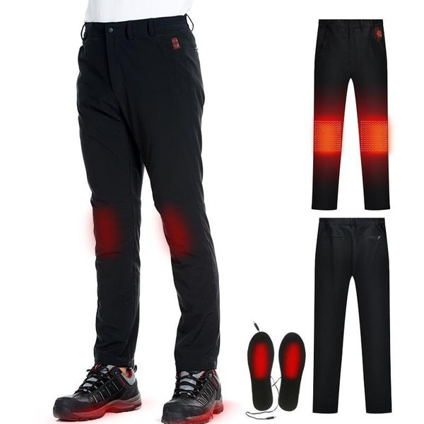 

men's pants outdoor sports usb infraded heating softshell trousers winter thermal with heated insoles send a fever insole sa-8, Black