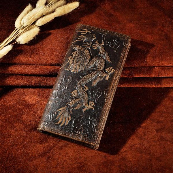 

wallets cattle male organizal real leather design checkbook tiger dargon emboss wallet purse for men 1014, Red;black