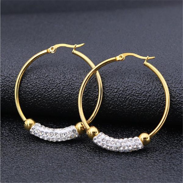 

stud 2021 titanium stainless steel punk crystal earrings gold color for women ear clip fashion jewelry gifts, Golden;silver