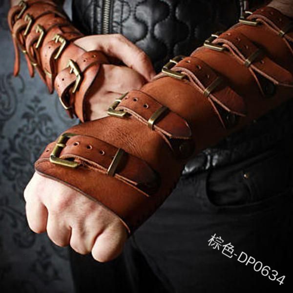 

wrist support viking gloves medieval leather cosplay buckle strap steampunk bracers vambraces bracelet costume adjustable retro bracer, Black;red