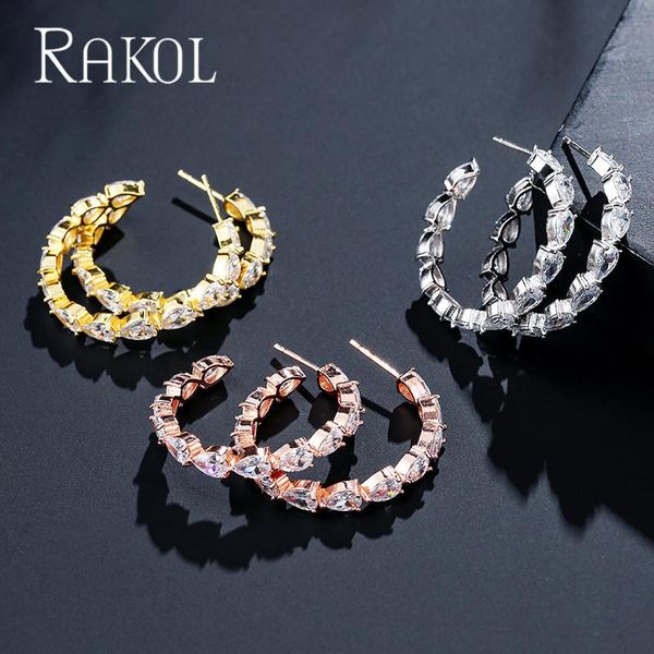 

hoop & huggie rakol est water drop cubic zirconia earrings for women fashion crystal big circle ear wedding party jewelry re2387, Golden;silver