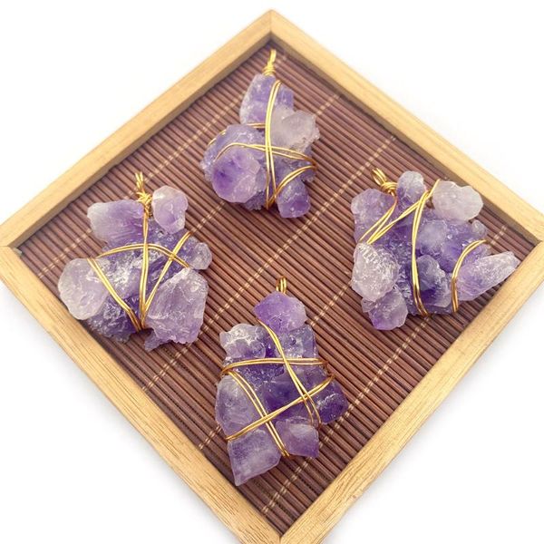 

charms irregular amethyst pendant stainless steel winding women's jewelry making handicraft charm lady bracelet necklace, Bronze;silver