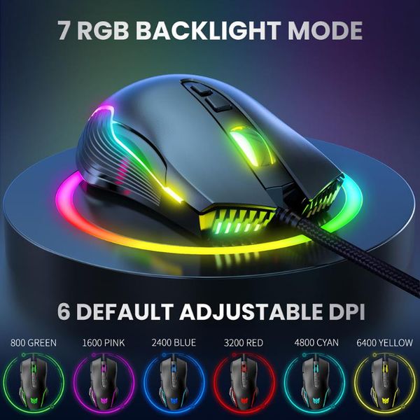 

mice onikuma cw905 usb wired computer mouse non-slip 6-gear dazzling luminous adjustable gaming for pubg pc lapdesk gam
