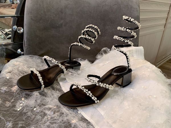 

simple fashion women sandals crystal designers chunky heel 4.5cm black real leather modest luxury ladies letter designer shoes trend eleagnt