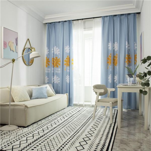 

curtain & drapes blue window curtains for living room bedroom kitchen yellow leaf beautiful printed custom made