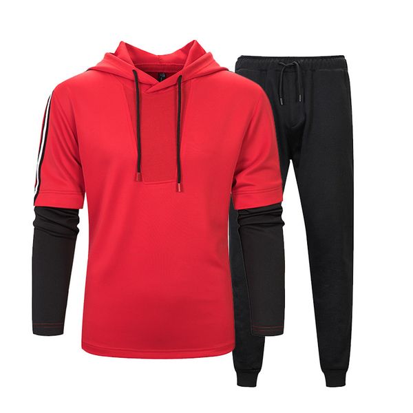

men's tracksuits fashion hooded sweater suit 2 pieces sets tracksuit contrast color striped hoodies sweatshirt + sweatpants clothi, Gray
