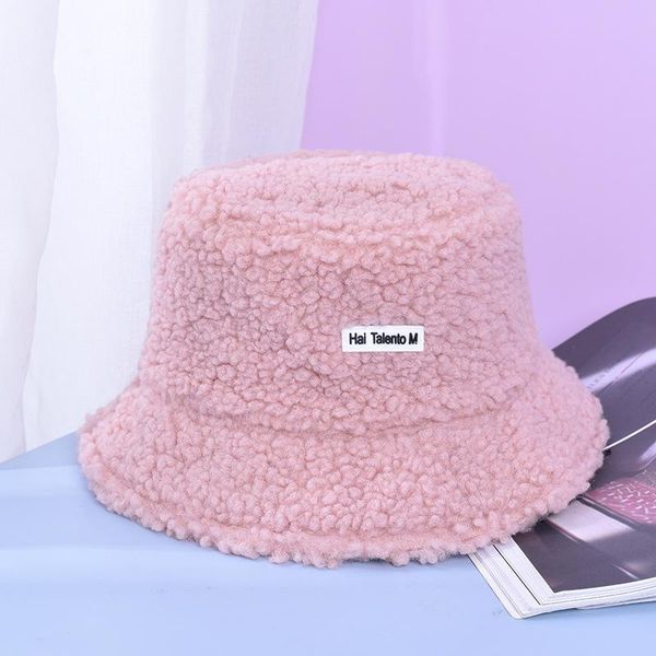 

wide brim hats autumn and winter lamb cashmere fisherman hat korean fashion women's plus velvet thick warm earmuffs, Blue;gray